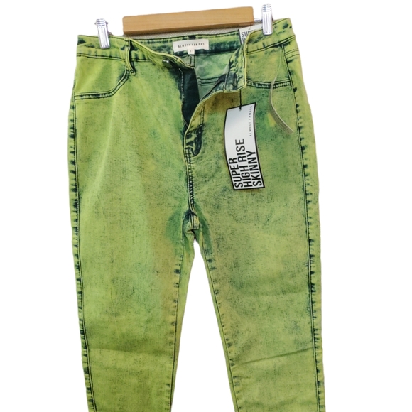Almost Famous Denim - 💚Neon Green💚 Super High Rise Skinny Jeans 💚 Distressed💚 NWT